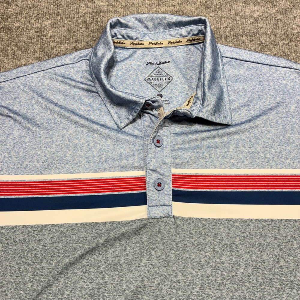 Flag & Anthem Madeflex Polo Shirt‎ Mens Large Blue Striped Performance Excellent